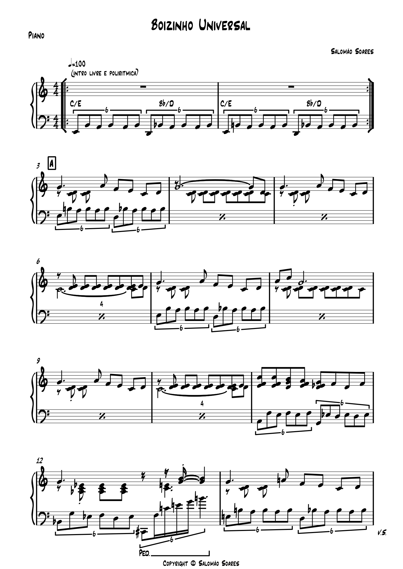 Pré-visualização da partitura de Boizinho Universal
